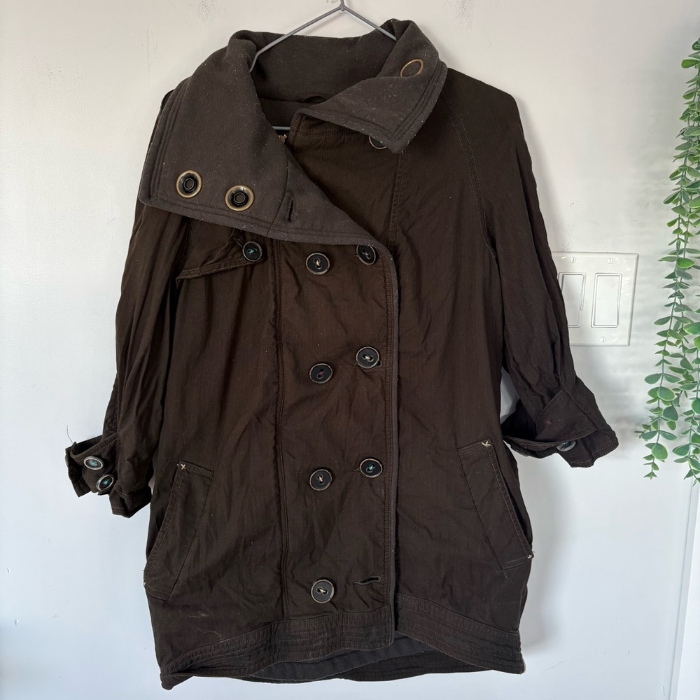 Free People Brown Military Double Breasted High Neck Jacket - Size 6